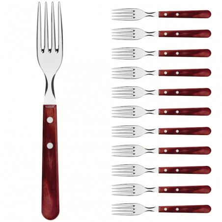 Fourchette rouge Jumbo 21,5 cm.Inox et technobois. X 12