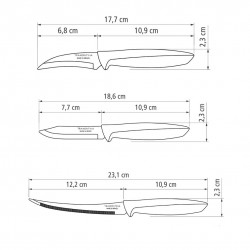 Couteaux de cuisine Plenus 3pcs. Inox et plastique.