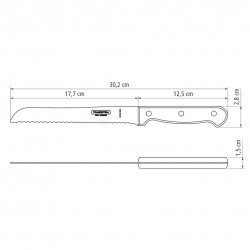 Couteau à pain Technobois 18cm. Inox pleine soie et technobois .